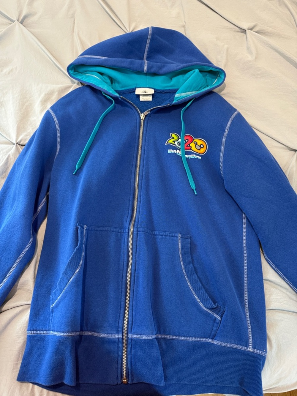 Adult Disney parks Blue Zip-Up Hoodie with Teal Lining - Unbranded